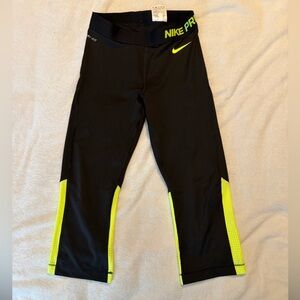 Nike Pro Black and Bright Yellow Performance Capri Leggings